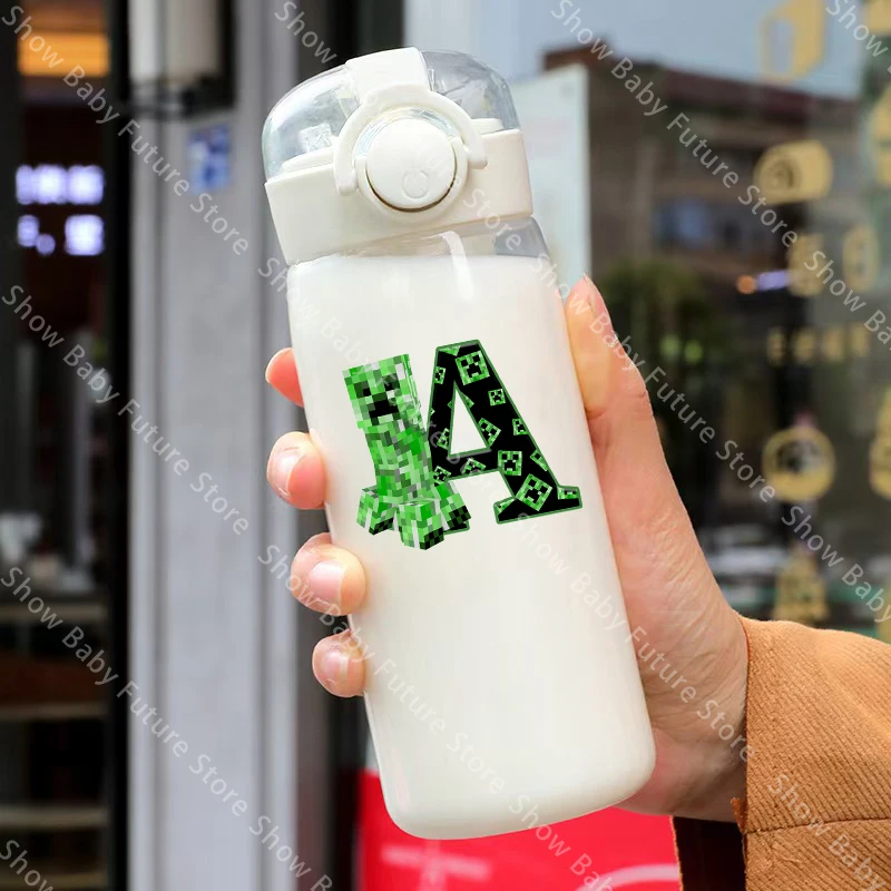 Botella de agua con pajita Minecraft para estudiantes, letras - imagen 2
