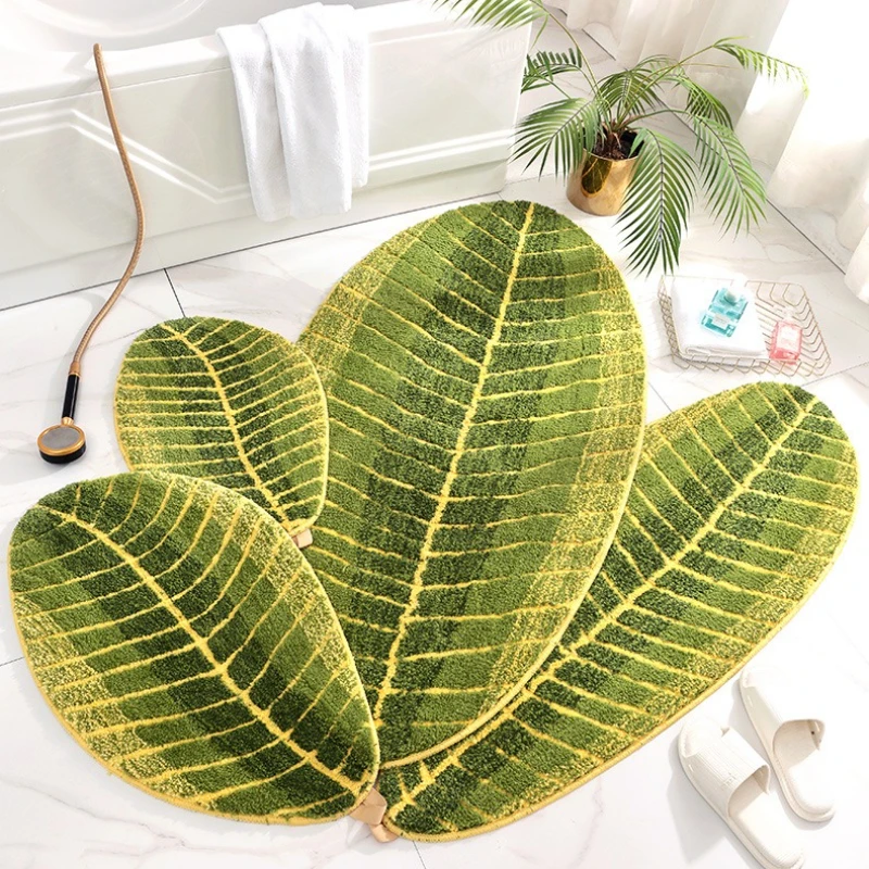 Alfombra antideslizante de baño con forma hoja verde lavable - imagen 4