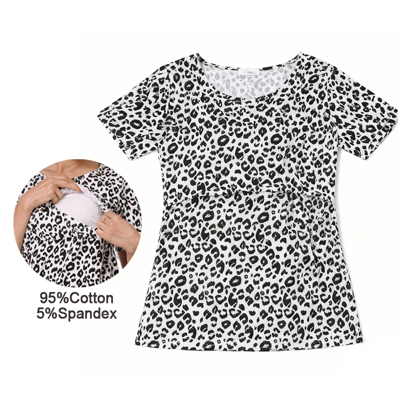 Camiseta lactancia abertura algodón estampado leopardo cuello redondo - imagen 2