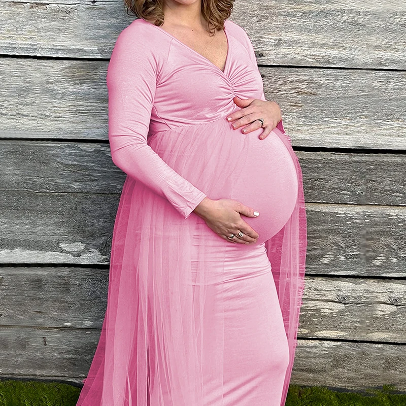 Vestido de maternidad para bautizo, manga larga y cola - imagen 4