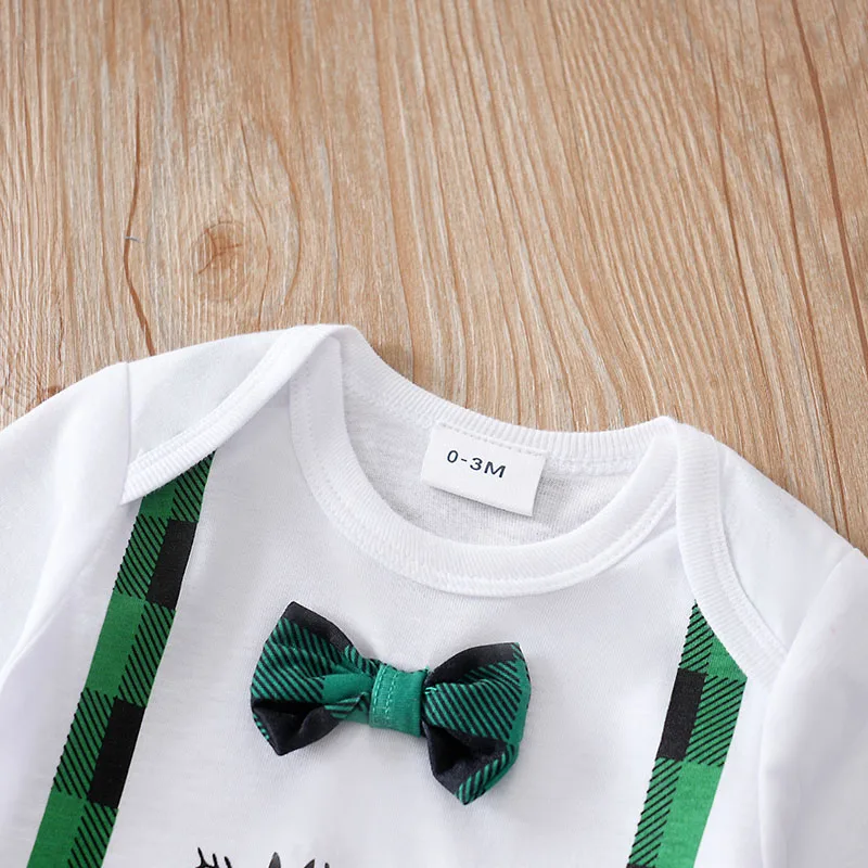 Conjunto navideño recién nacido unisex de manga larga a cuadros verdes - imagen 4