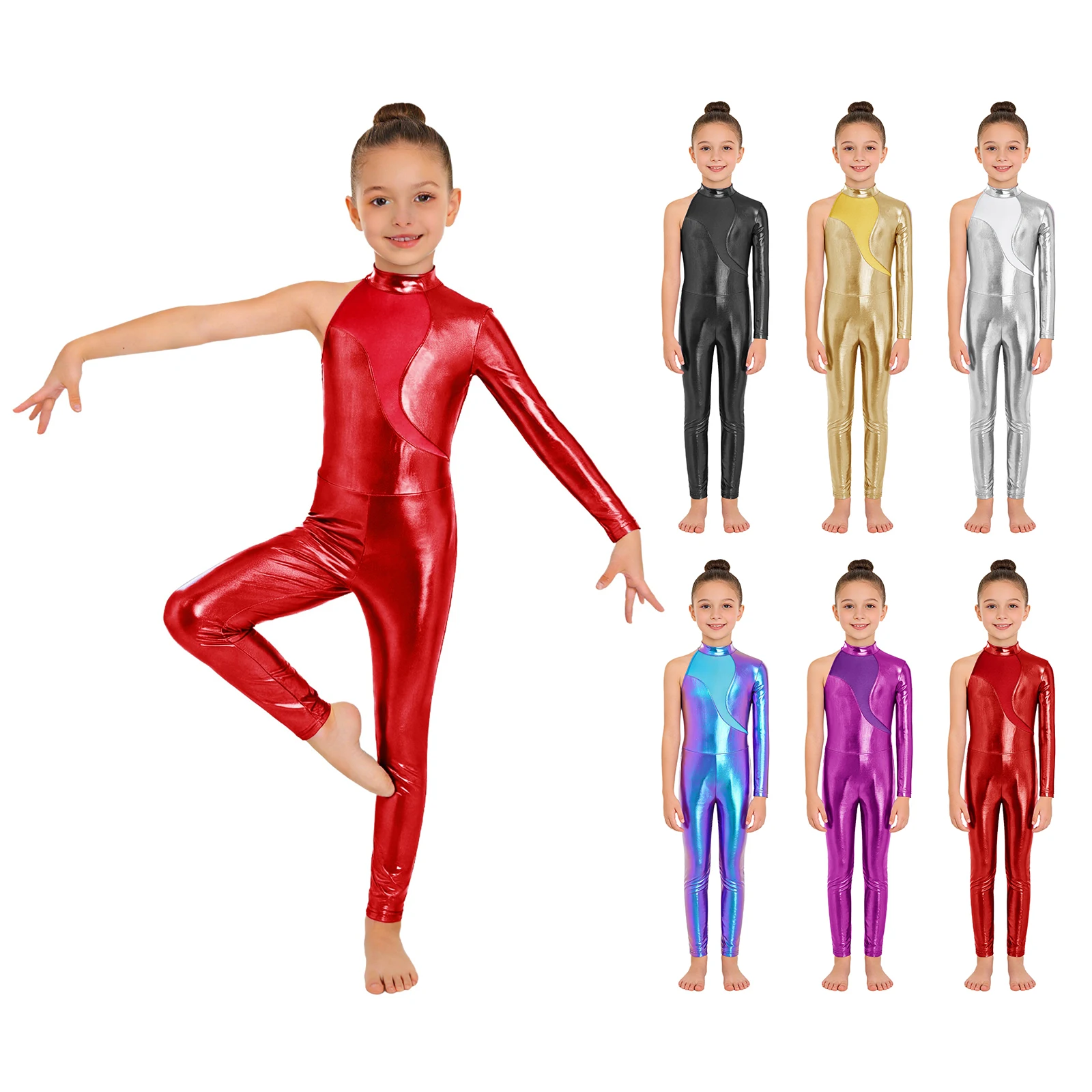 Maillot de ballet metalizado con hombro asimétrico para gimnasia - imagen 3