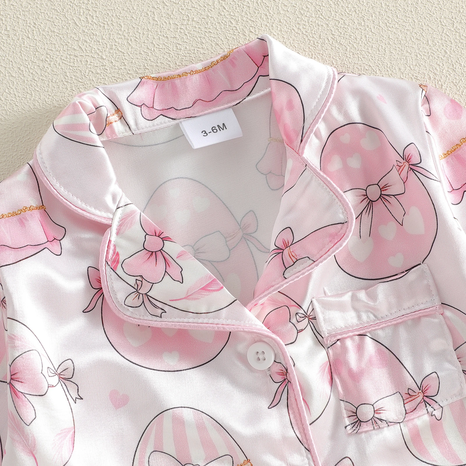 Pijama de satén para niña conejito y huevo, manga larga con botones - imagen 4
