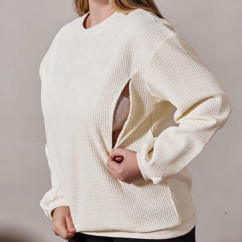 Sudadera de lactancia holgada con bolsillo y cremallera lateral