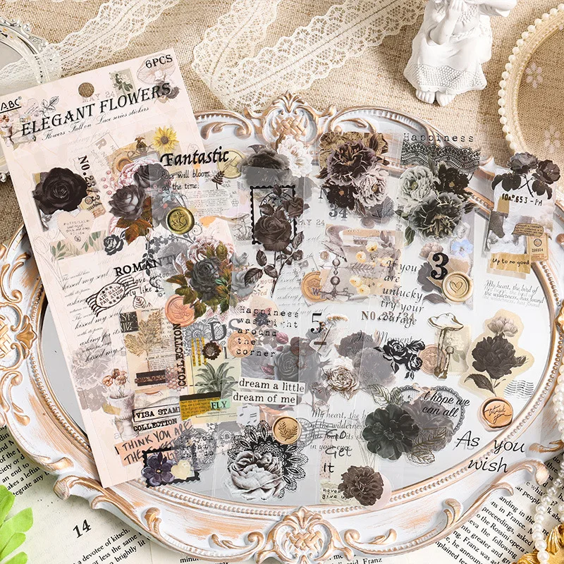 Pegatinas transparentes florales vintage impermeables para scrapbooking - imagen 3
