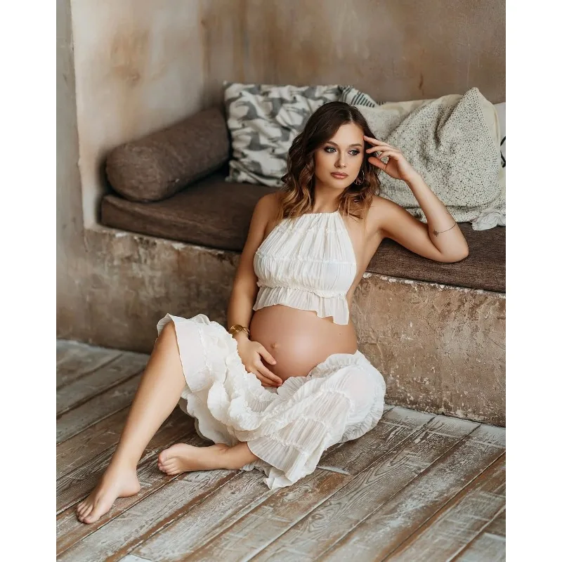 Vestido de maternidad en gasa para fotos embarazo y eventos - imagen 5