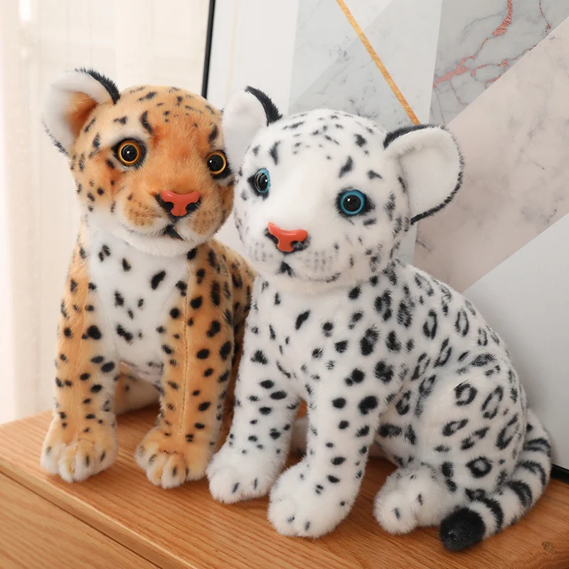 Peluche leopardo blanco sentado realista, decoración y regalo