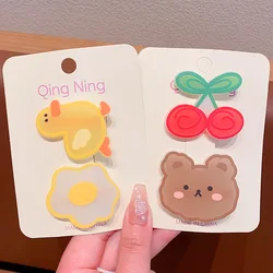 Pinzas para el pelo de pato de dibujos animados con cerezas acrílicas