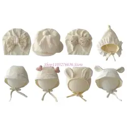 Gorro bebé R6FD turbante encaje princesa con orejeras otoño-invierno