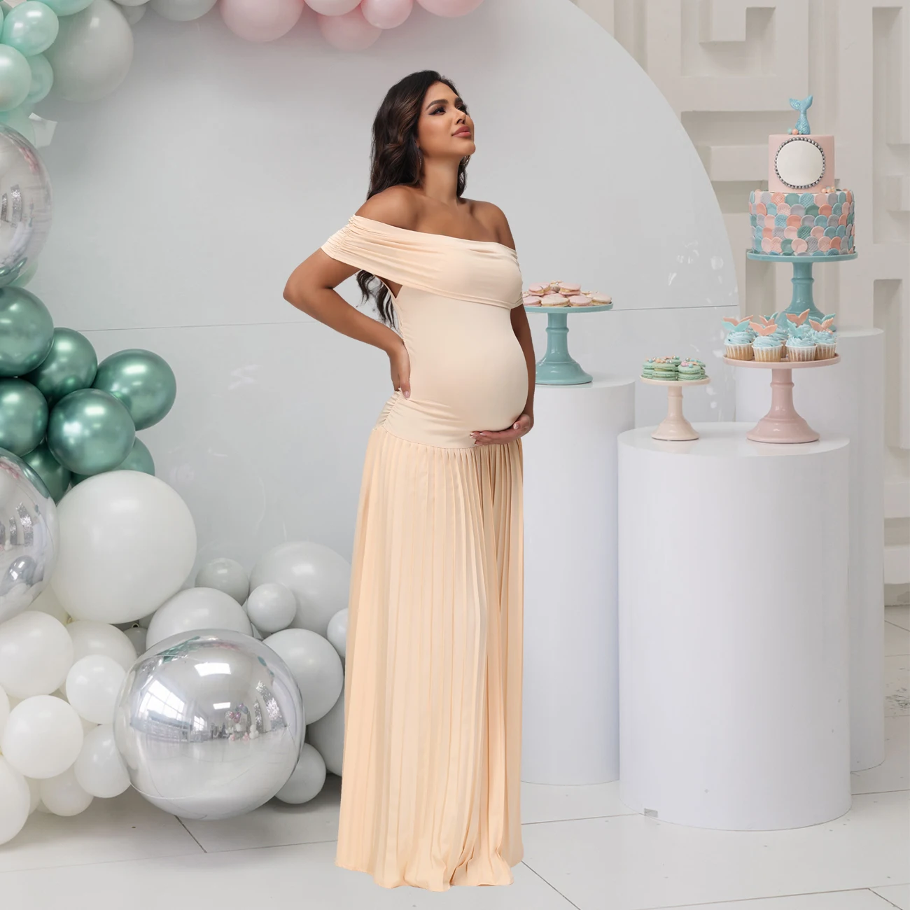Vestido largo de verano para maternidad con espalda descubierta - imagen 3