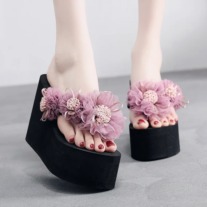 Chanclas de playa con cuña y plataforma para mujer estilo boho
