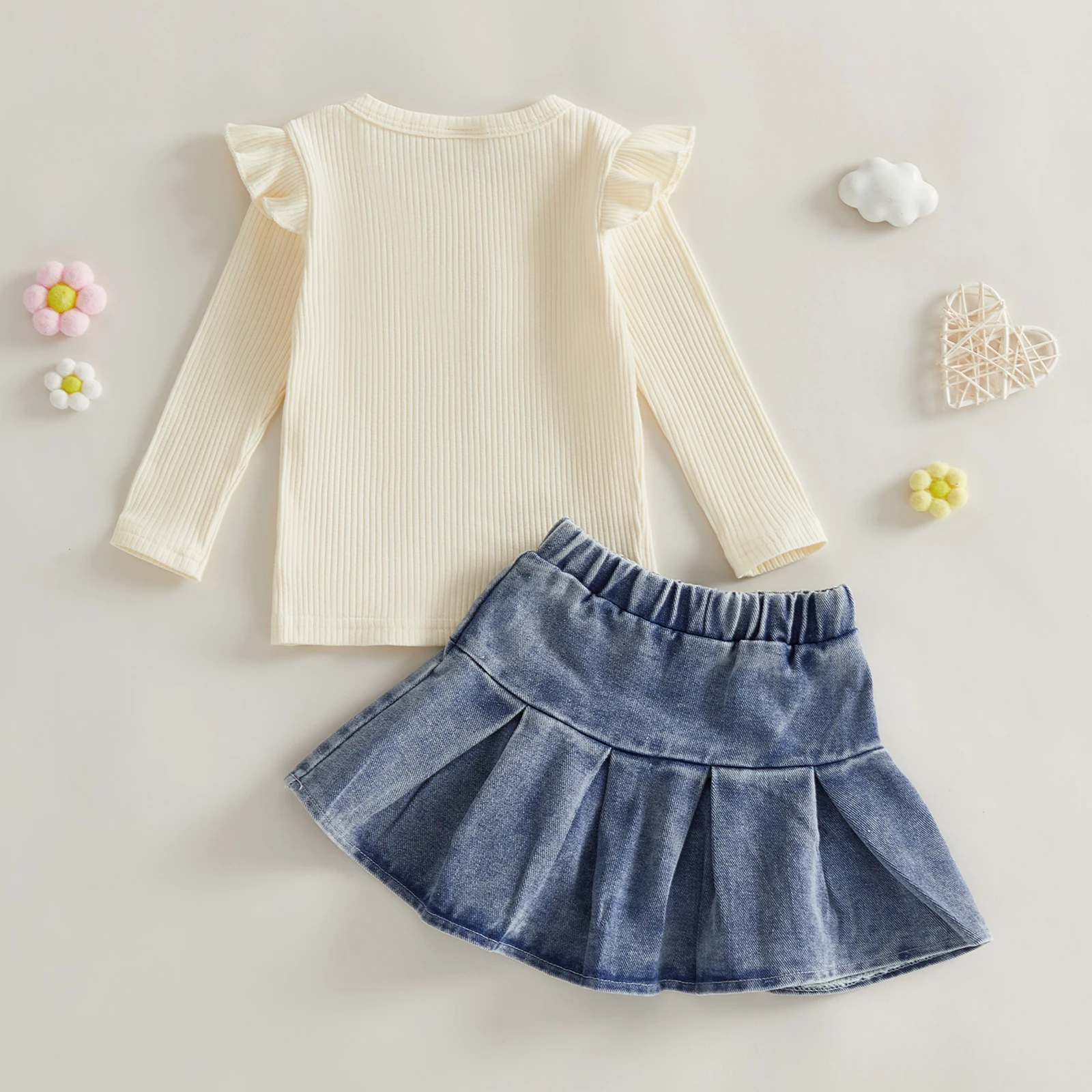 Conjunto de niña primavera con blusa manga larga y falda vaquera - imagen 5