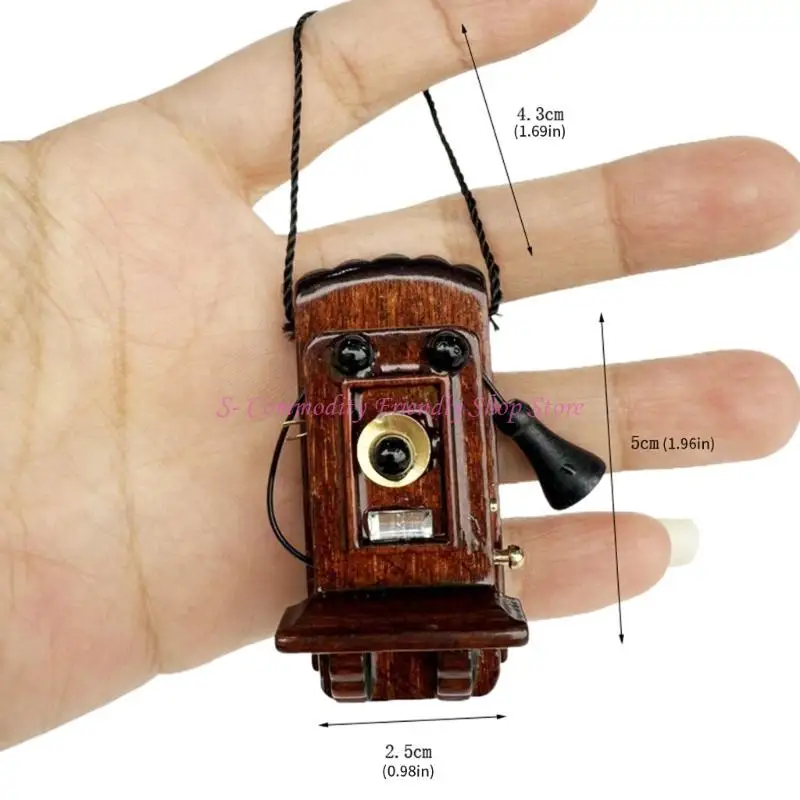 Casa de muñecas de madera con teléfono retro mini para decorar - imagen 5