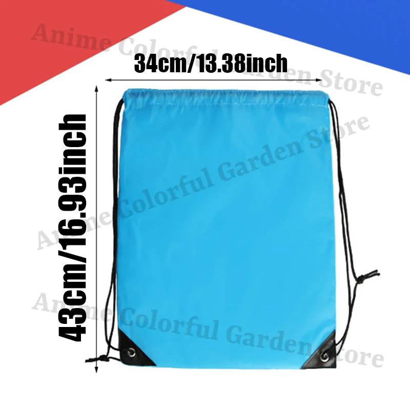 Vista frontal de la bolsa con cordón de poliéster del equipo Wojan con estampado anime