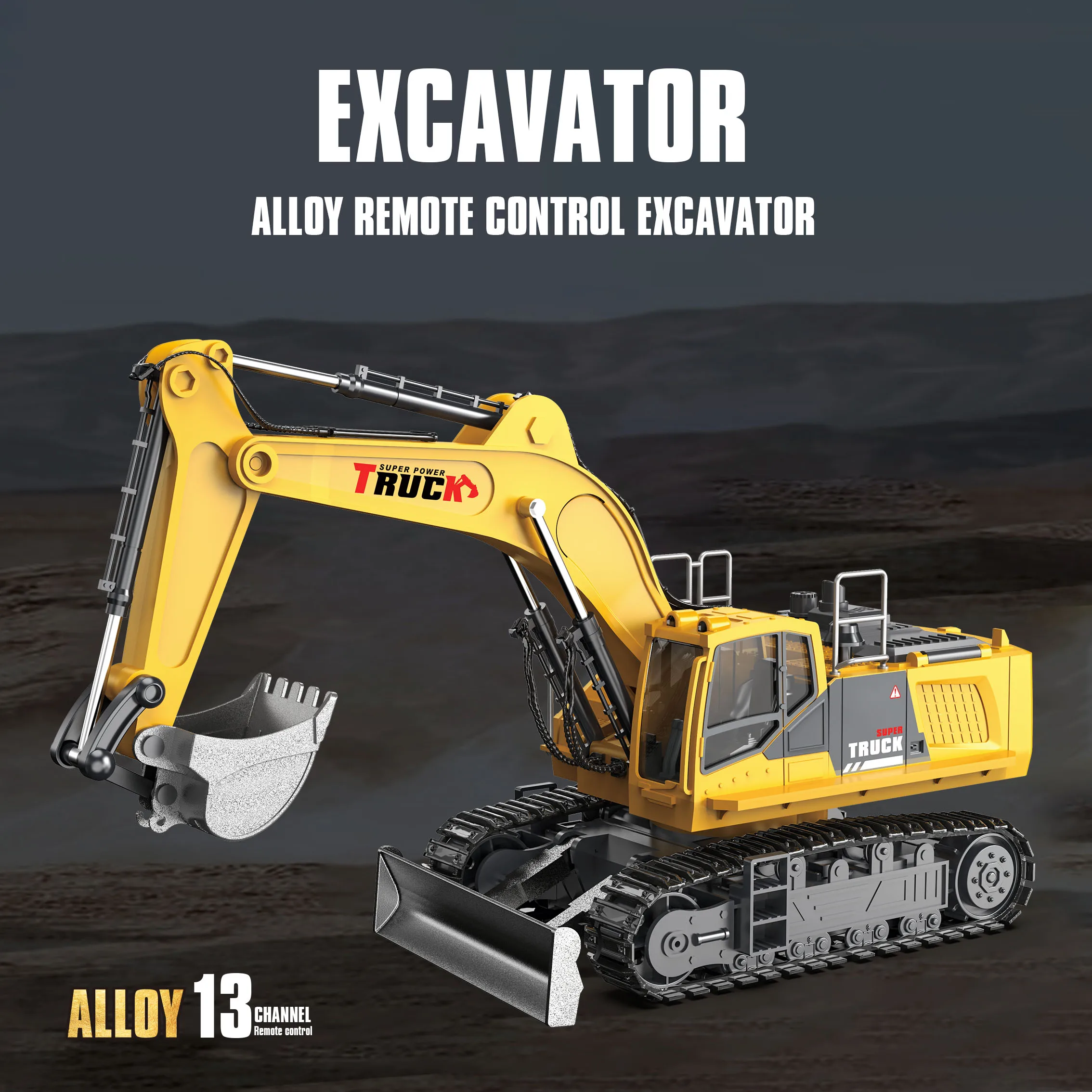 Excavadora teledirigida eléctrica 1/18 con luz y sonido