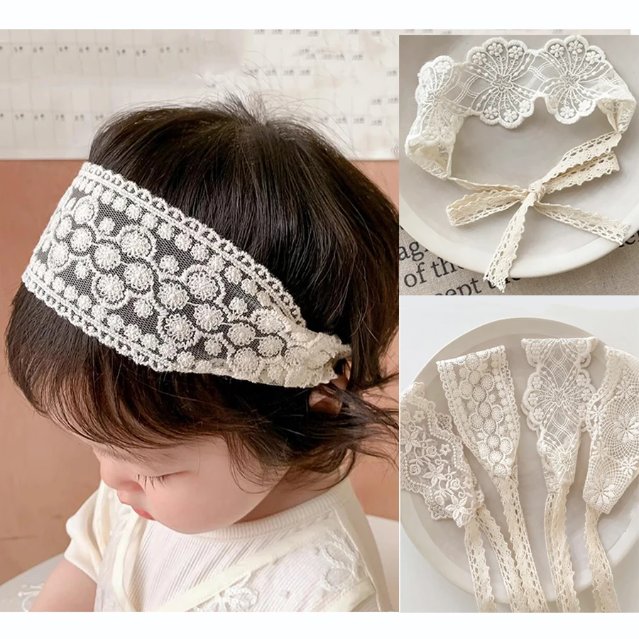 Diadema floral encaje blanco para bebé recién nacido - imagen 3