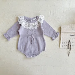 Body de punto para niña con cuello encaje – Ropa otoño infantil
