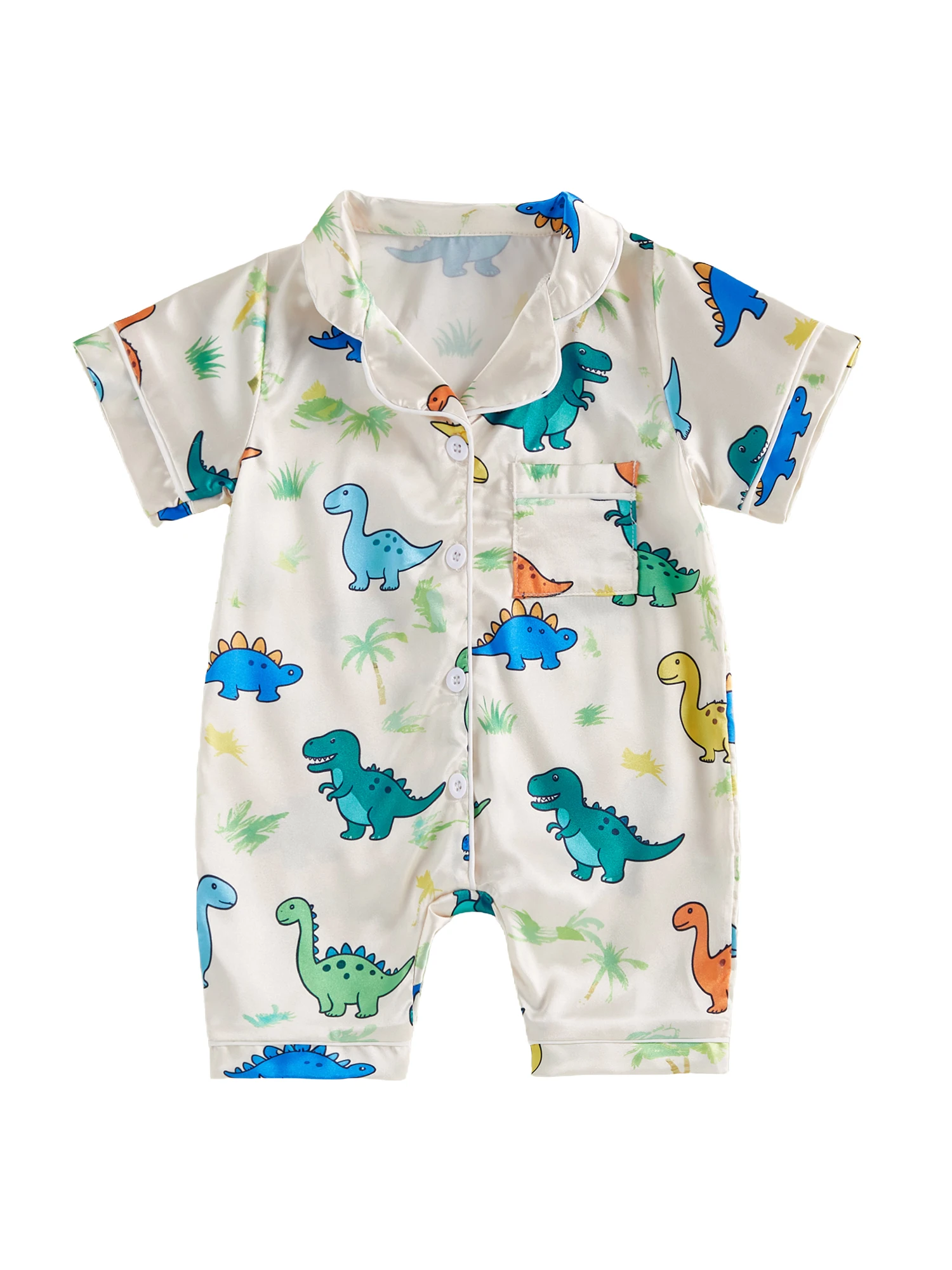 Mono de pijama bebé con estampado de dinosaurios/árboles y cuello vuelto