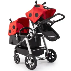 Cochecito gemelar de lujo, asiento alto y plegable – Doble