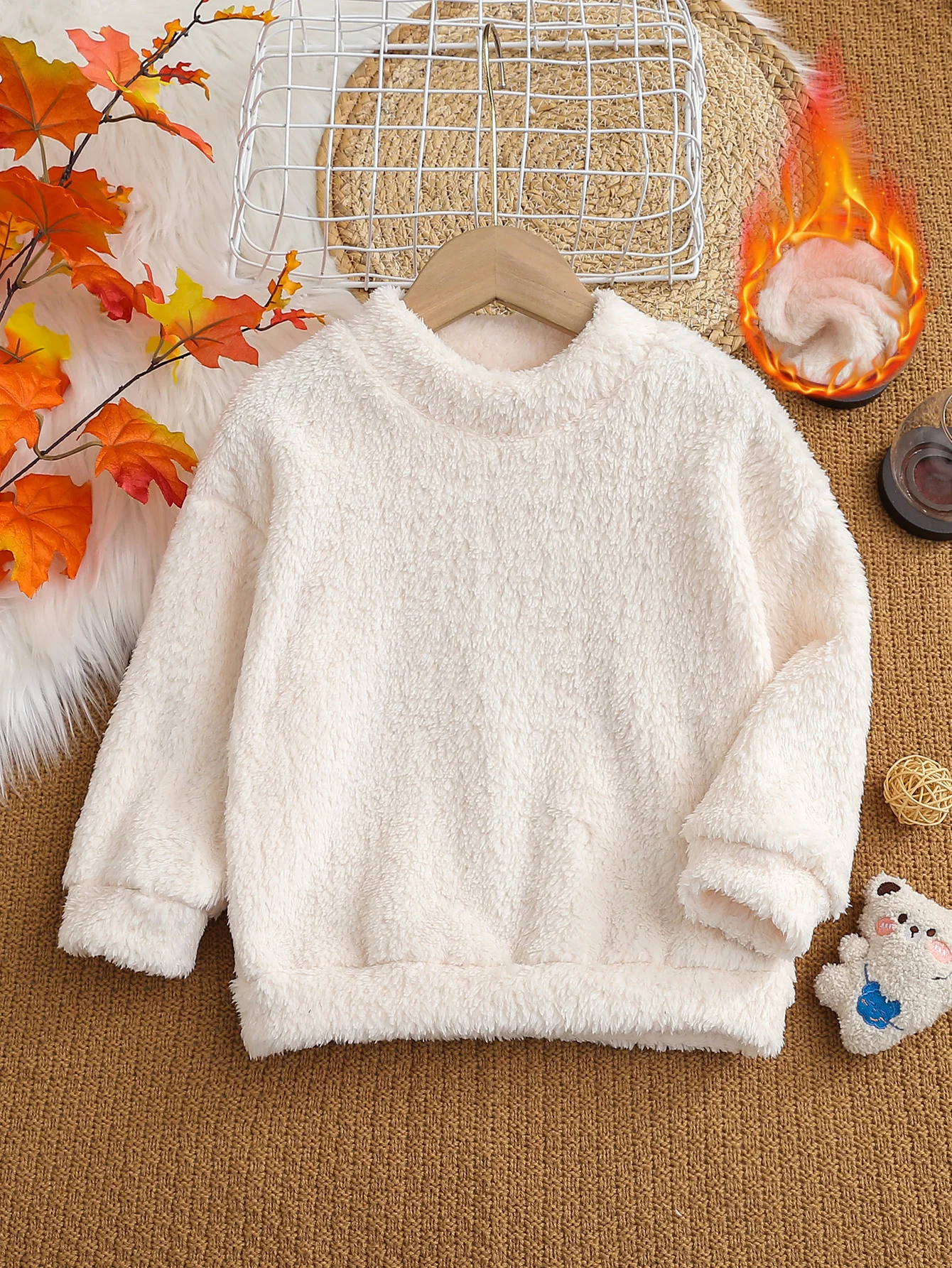 Chaqueta de felpa reversible doble cara beige para niños