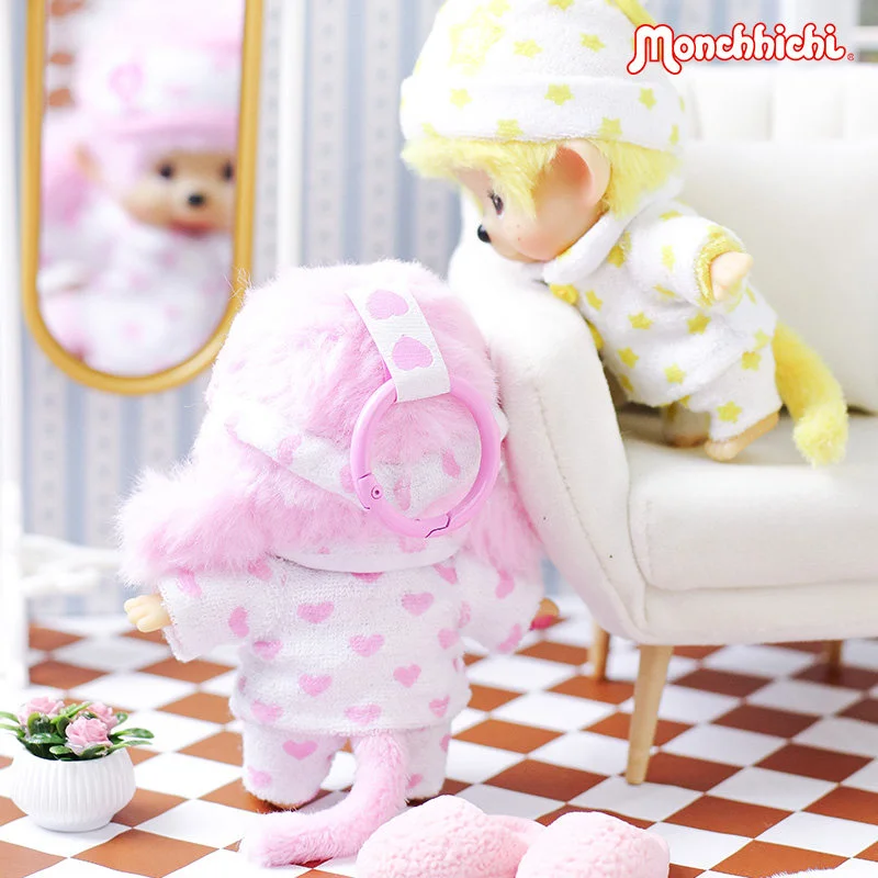 Llavero Monchhichi de vinilo estilo pijama, regalo infantil