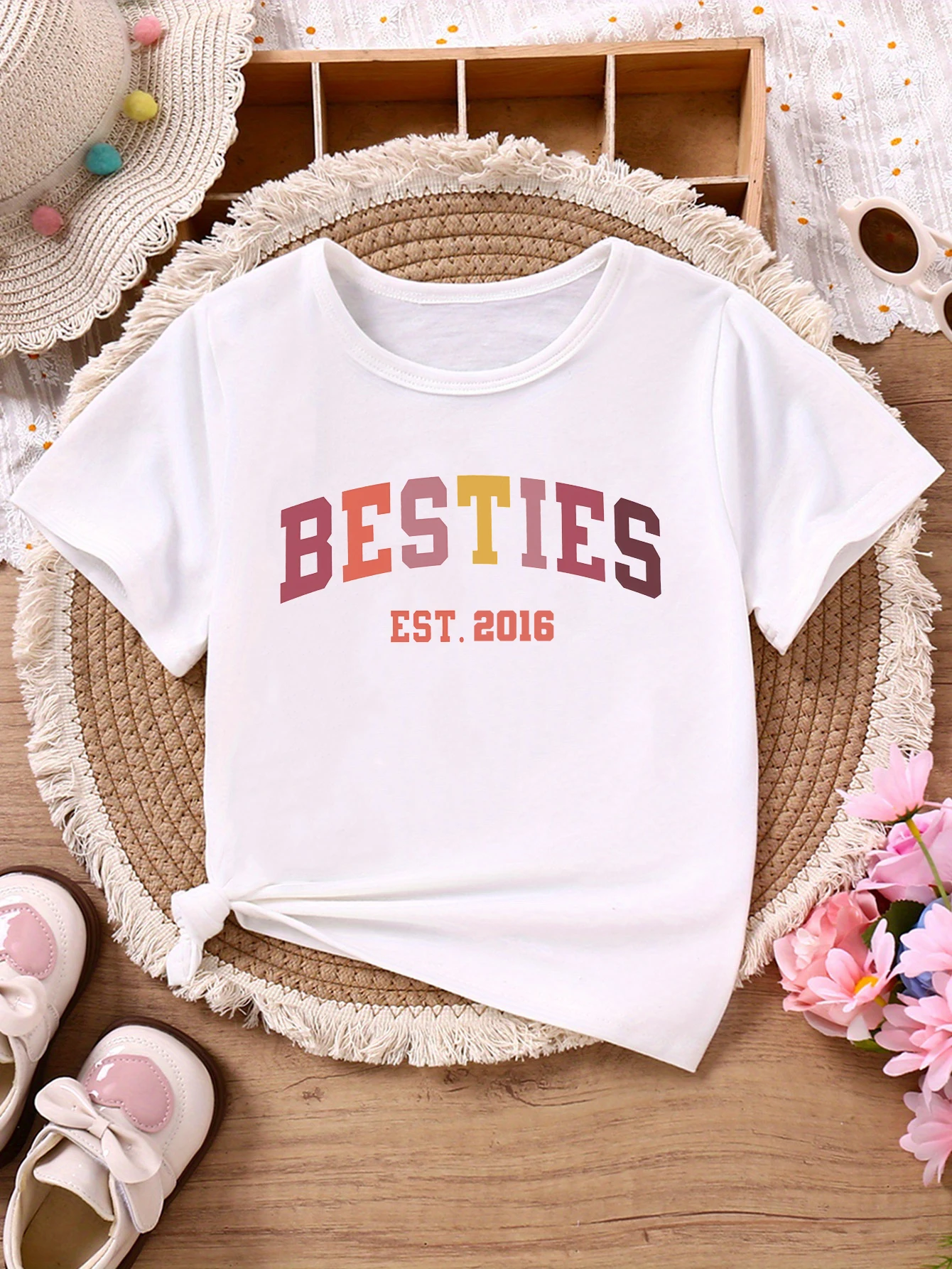 Camiseta Besties de letras para niñas de manga corta verano - imagen 3