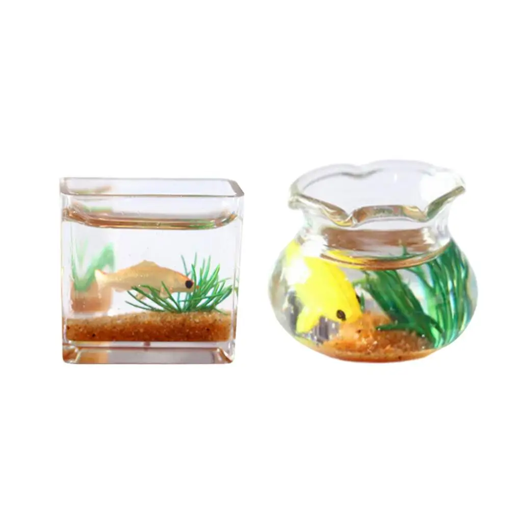 Pecera de cristal en miniatura para casa de muñecas con peces - imagen 5