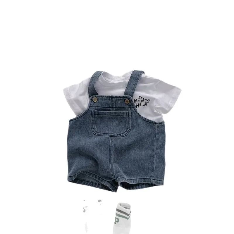 Conjunto bebé pantalones cortos de vaquero y camiseta blanca - imagen 3