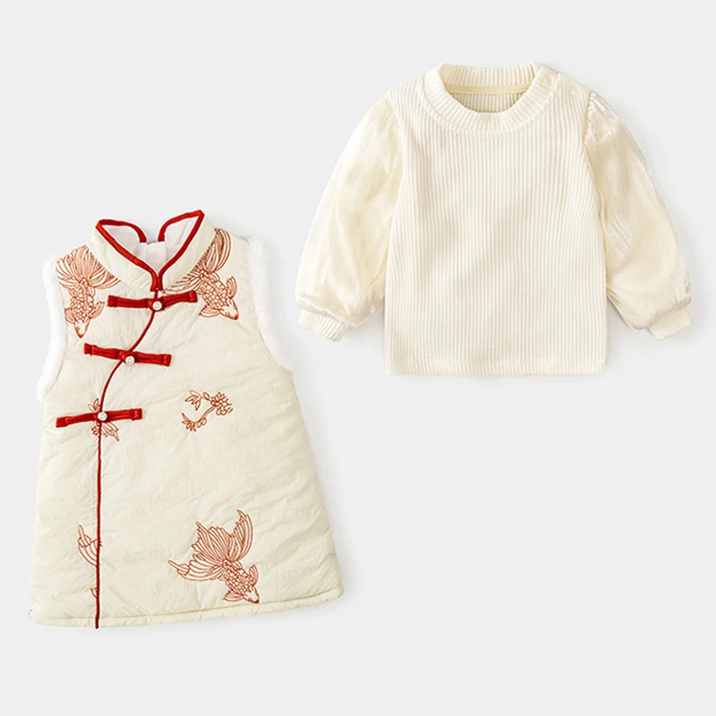 Conjunto invierno niña con dibujos animados – Camiseta manga larga y vestido - imagen 2