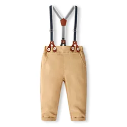 Conjunto niño de algodón manga larga con tirantes y corbata primavera