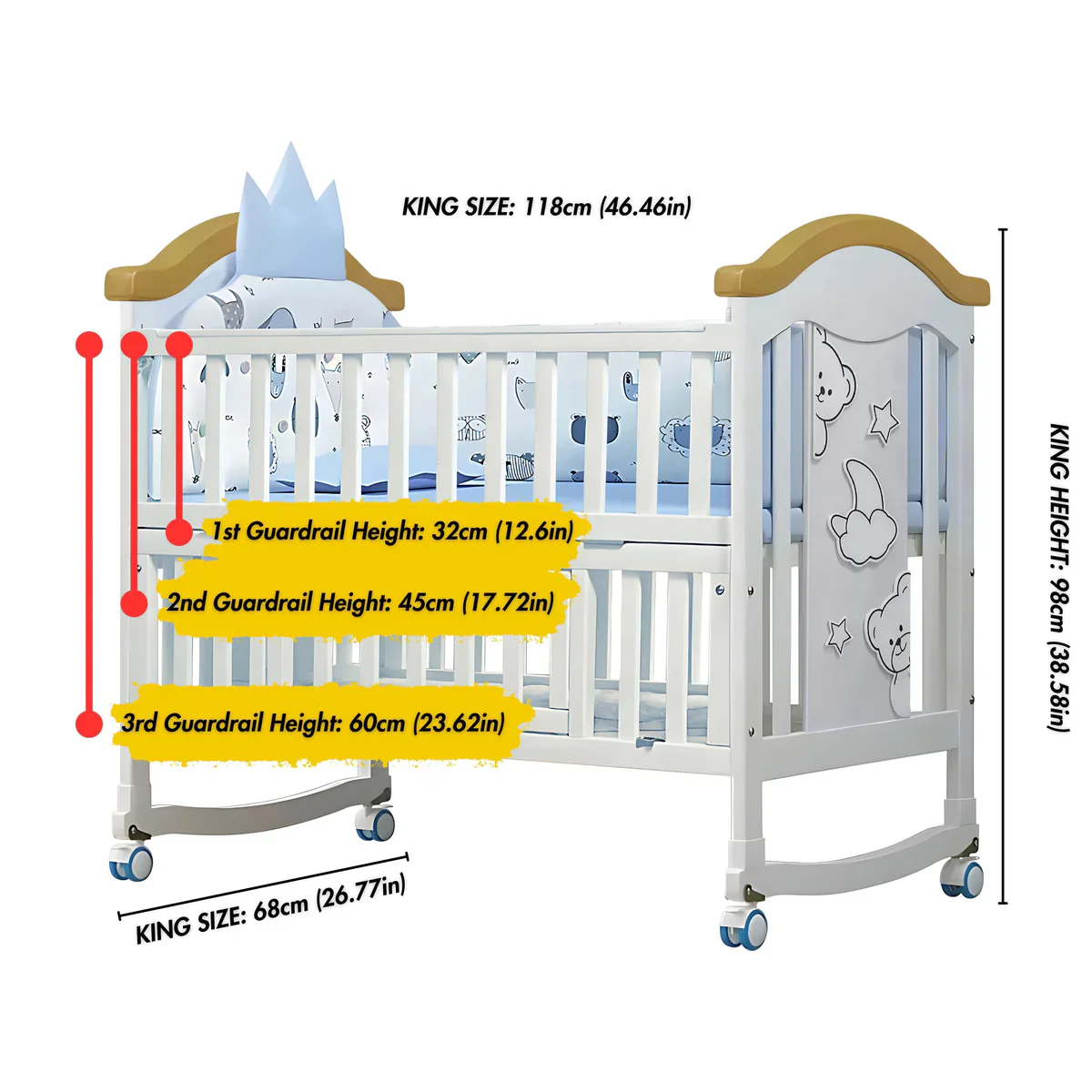 Cuna de madera multifuncional con móvil para recién nacido y niño - imagen 2