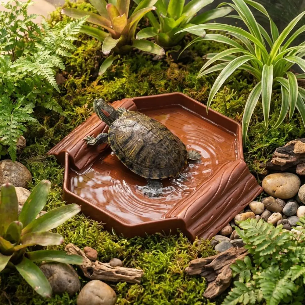 Plato de agua antideslizante para tortugas con rampa