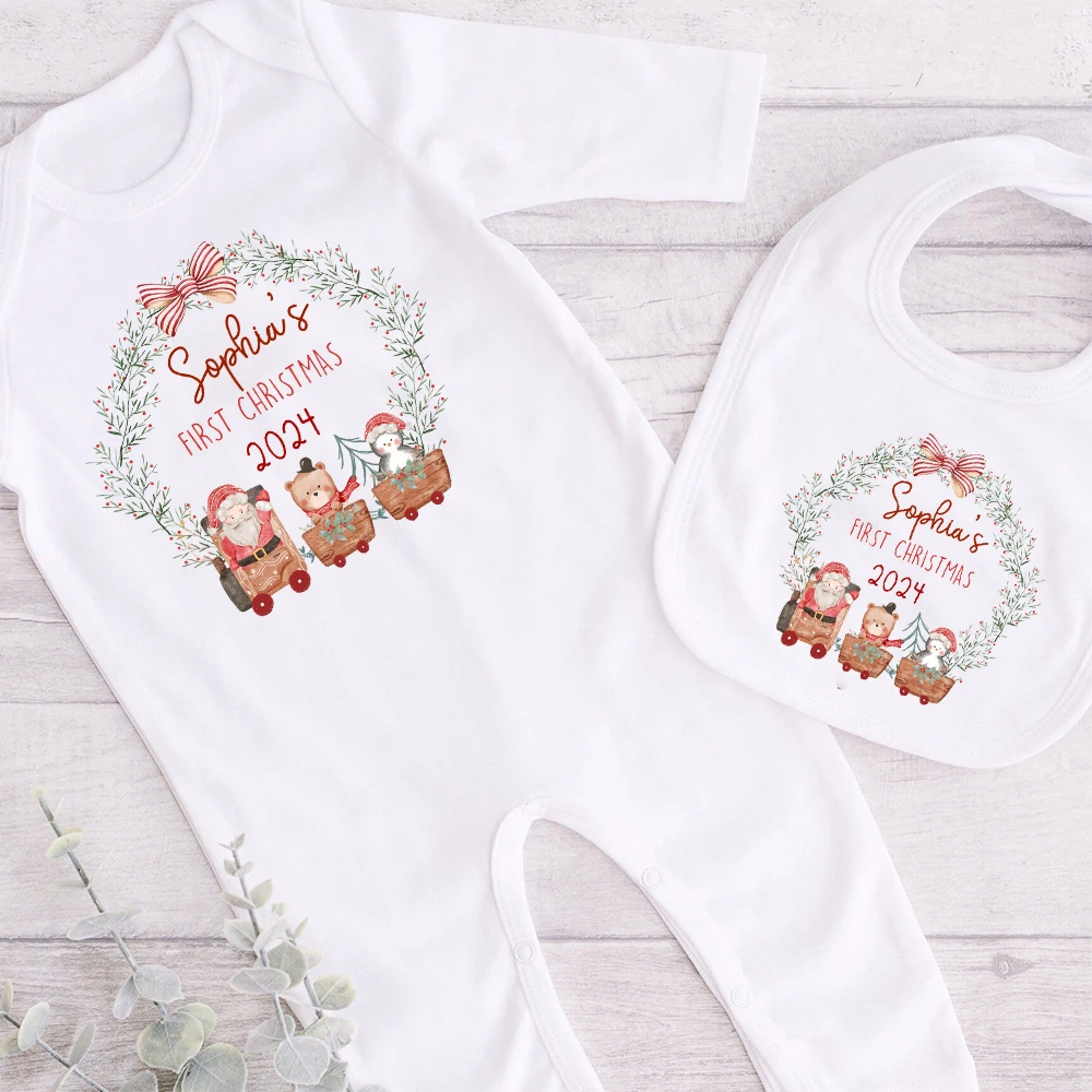 Mameluco navideño personalizado para bebé y baberos – Primera Navidad - imagen 3