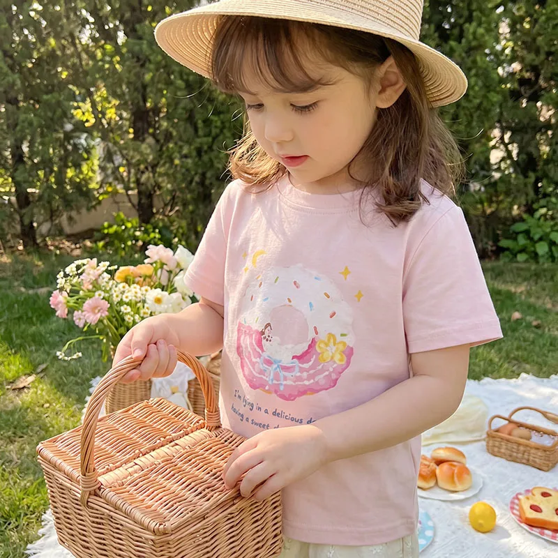 Camiseta de verano para niña ligera con estampado de cereza y donut - imagen 3