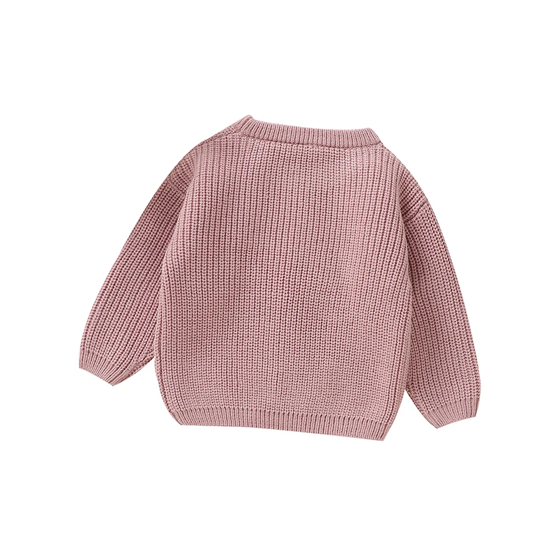 Jersey de punto suave para bebé – Rosa, cuello redondo manga larga - imagen 2