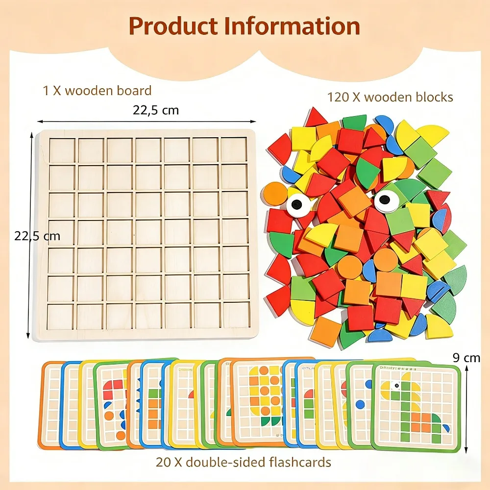 Rompecabezas de formas de madera con patrones geométricos Montessori - imagen 2