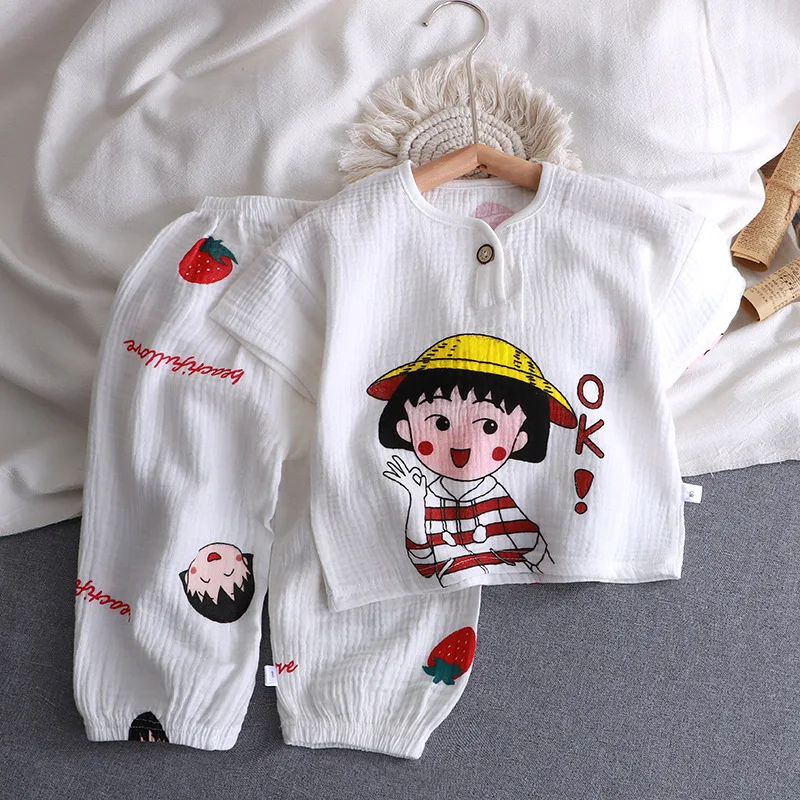 Pijama doble capa fino para verano algodón puro transpirable unisex ligero - imagen 4