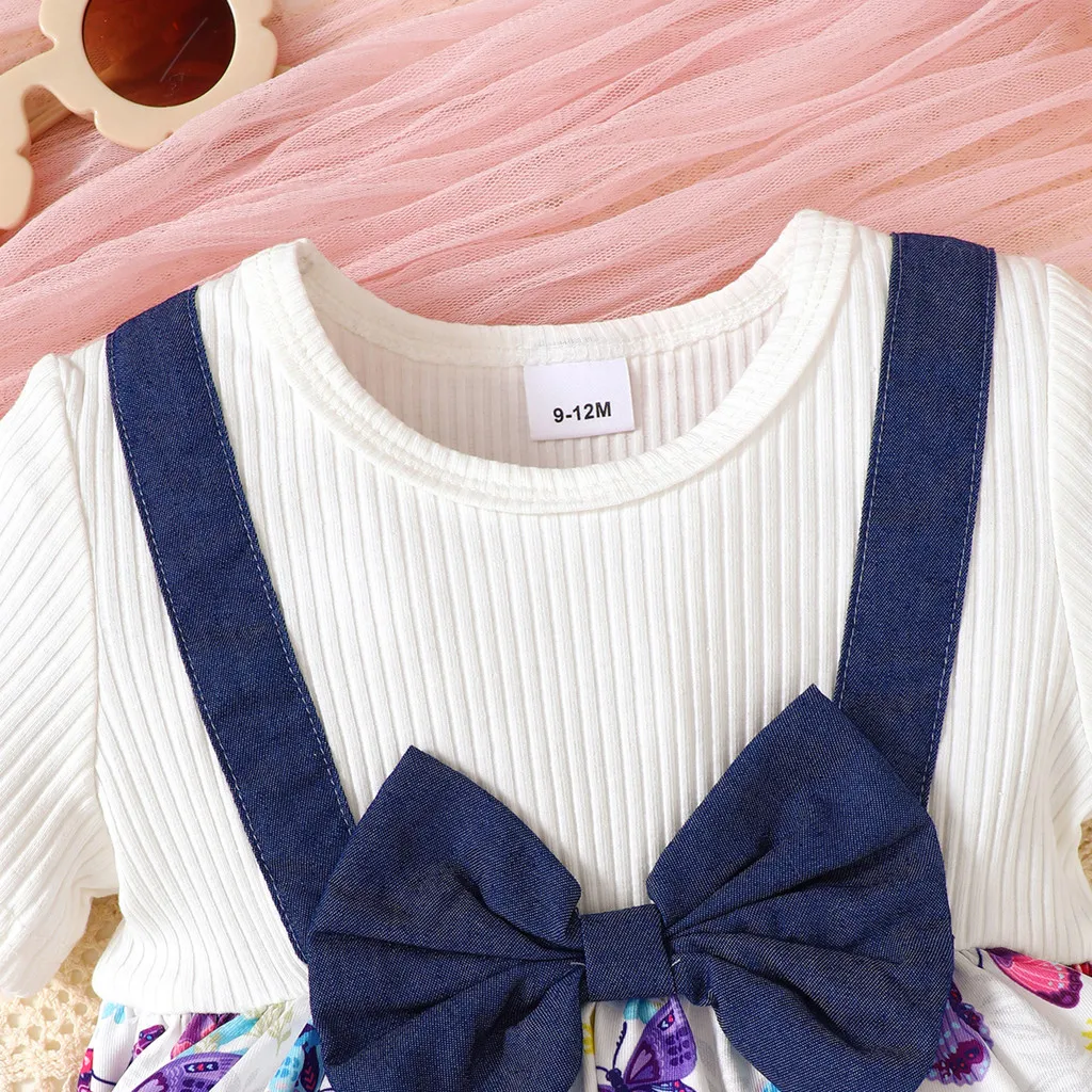 Conjunto de verano para niña con top mariposa y pantalón azul - imagen 3