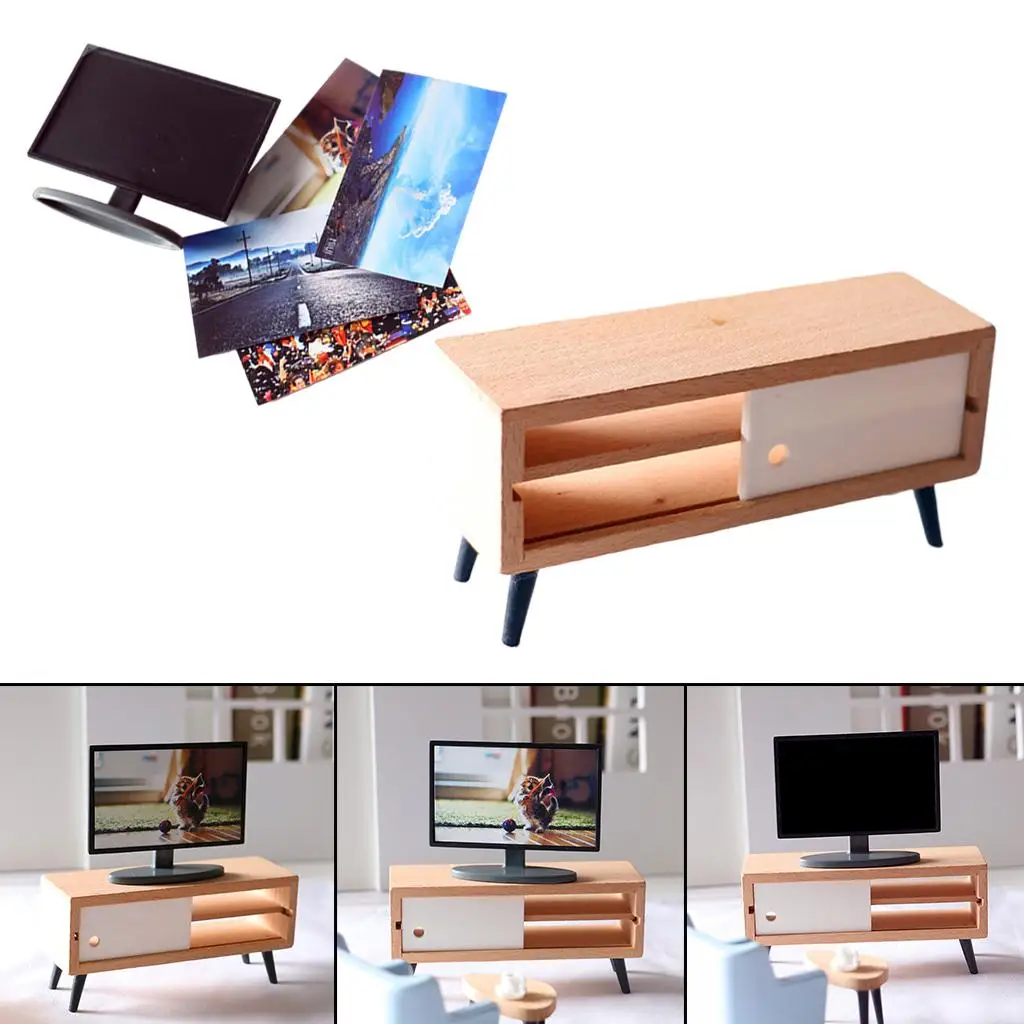 Casa de muñecas con televisor moderno y soporte para salón - imagen 3