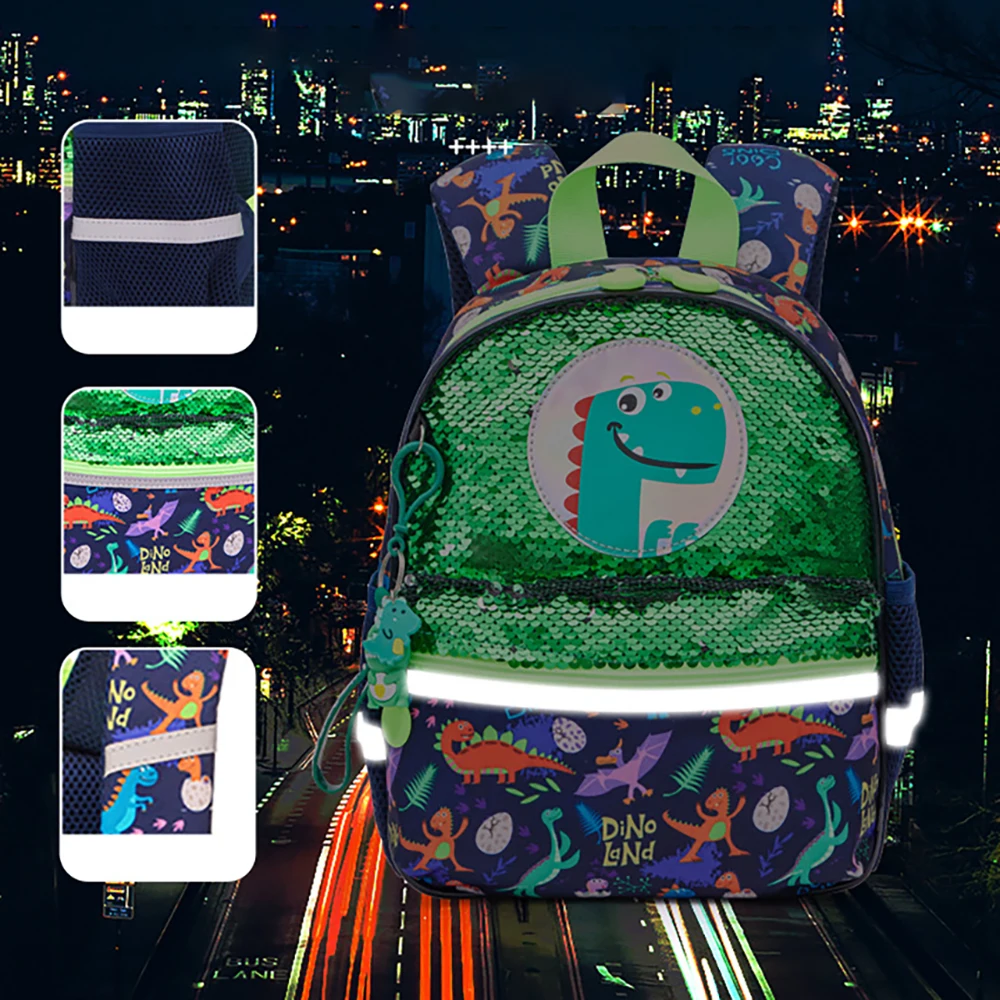 Mochila de guardería infantil con lentejuelas láser y dinosaurios - imagen 4