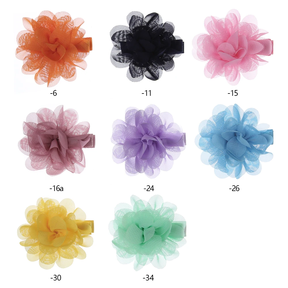 Pinzas para el pelo de bebé con flores de gasa en tonos pastel