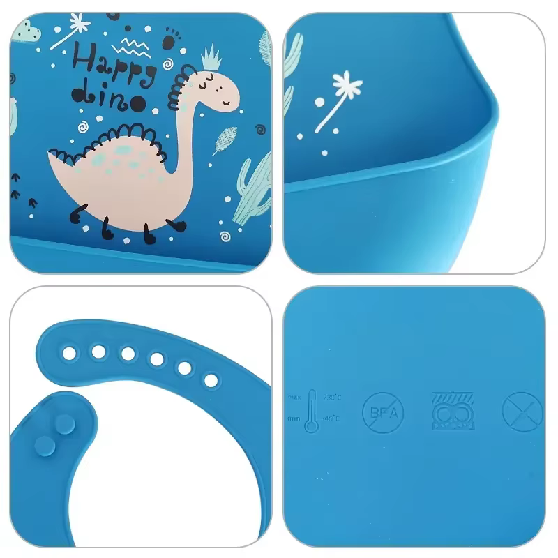 Babero de silicona impermeable con dinosaurio - Suave y ajustable - imagen 2