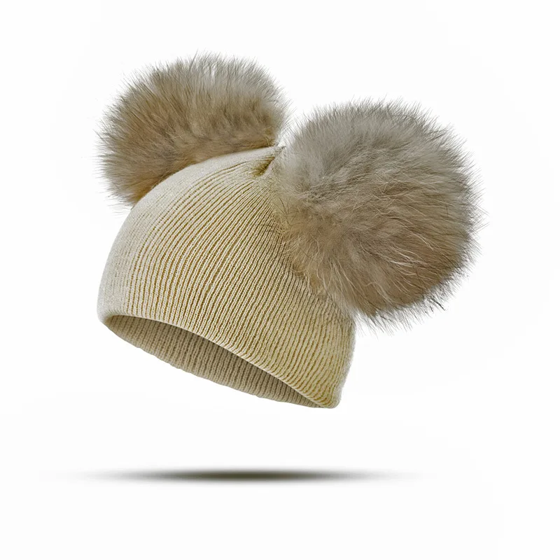 Gorro de invierno tejido con bola de piel para bebé niño y niña - imagen 3