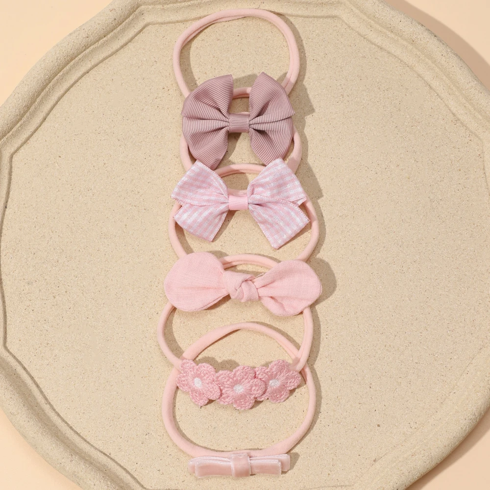 Diadema bebé princesa rosa con lazo de cinta elástico - imagen 3