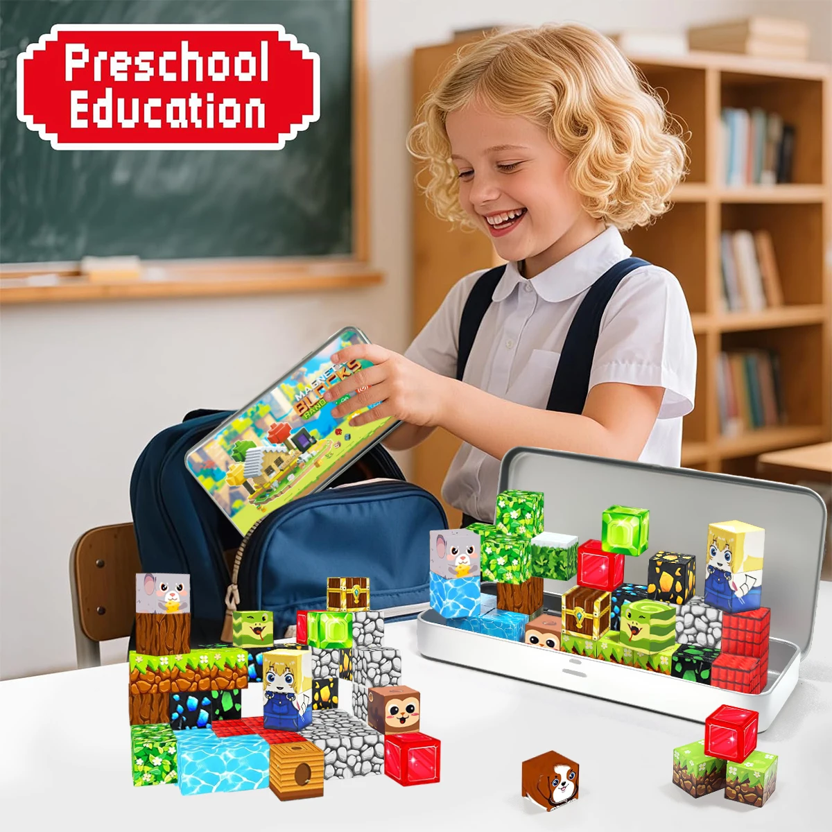 Bloques magnéticos STEM con caja portátil – Juego educativo para niños - imagen 4