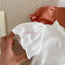 Pelele manga corta de algodón para bebé con cuello volantes