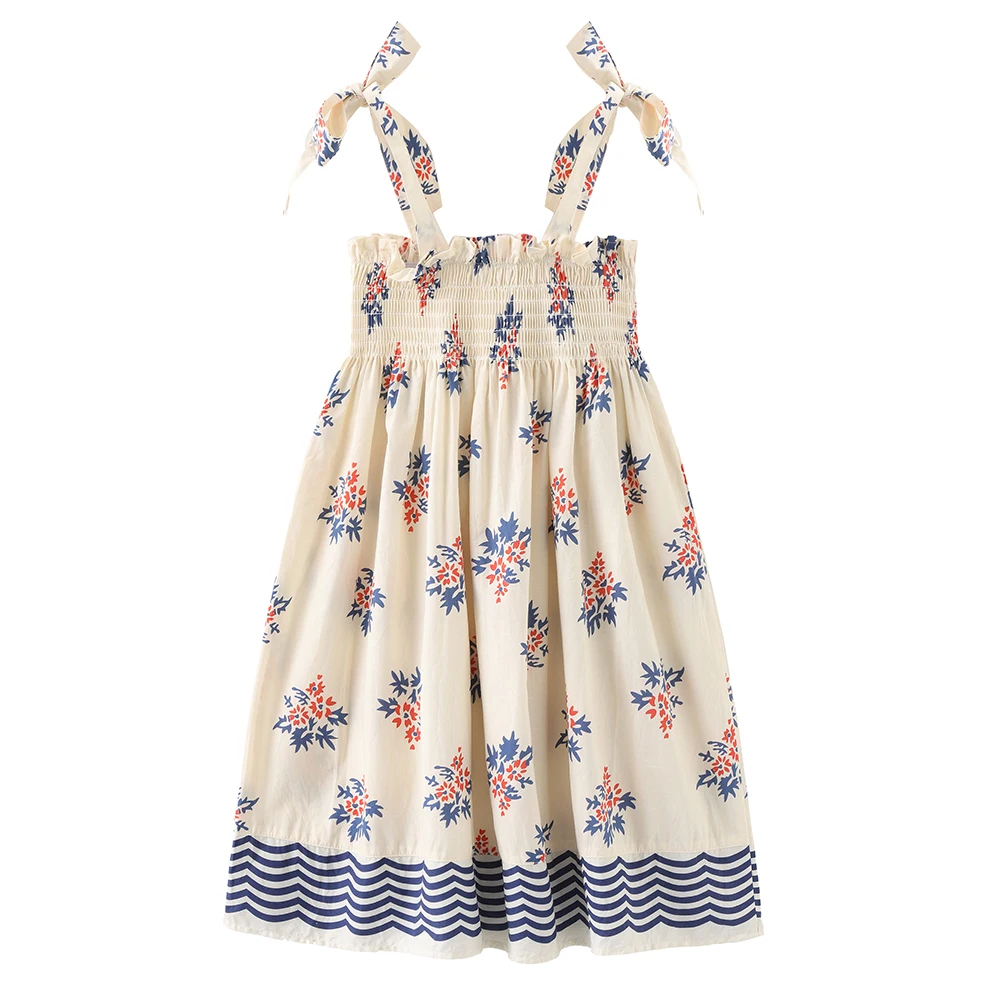 Vestido de niña floral playero en algodón ahumado bohemio - imagen 3