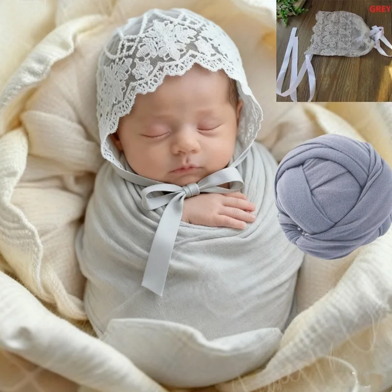 Conjunto recién nacido gorro de encaje y manta suave Angora floral - imagen 5