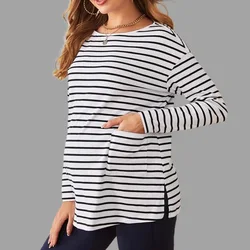 Camiseta de lactancia holgada rayas clásicas manga larga otoño
