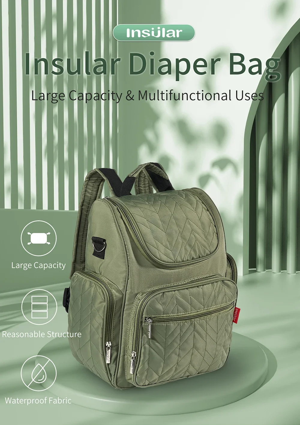 Mochila pañales impermeable vista frontal